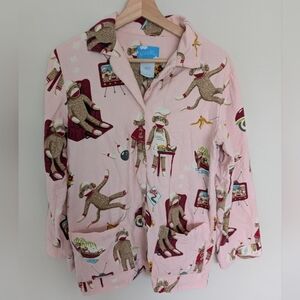 Nick & Nora Women's Small Cotton Sock Monkey Baking Bowling TV Pajama Top Pink